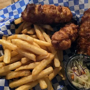 Three piece beer battered cod with fries