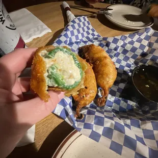 Jalapeño popper - note the SIZE of the jalapeños in the basket. Best poppers I&apos;ve ever had in my life.