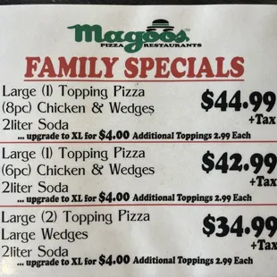 This is their FAMILY SPECIALS. Prices have gone up a lot but that seems to be the trend everywhere‍