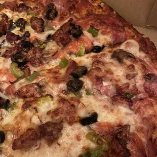 The pizza was  very dry and hard from the edges and it was salty just as salty as the crust.