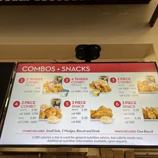 a menu and prices