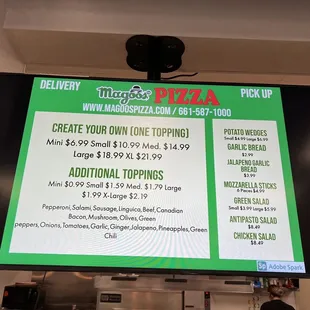 a menu on a large screen