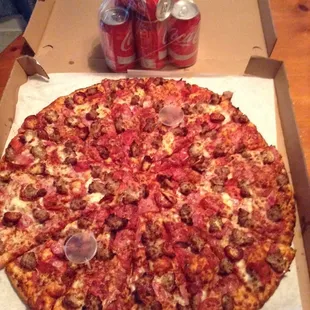 Giant meat lovers pizza