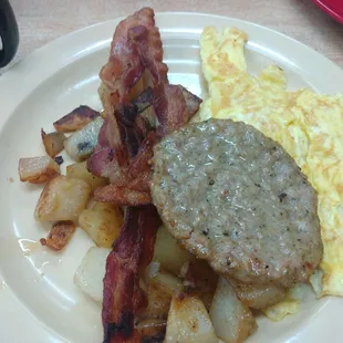 #2 plate. Eggs, bacon or sausage (not sure why they included both) , potatoes and toast