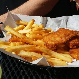 Delicious crispy fish and chips, shepherd's pie, Irish coffee and Guinness