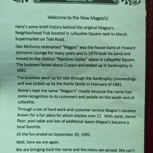 Story of the name Magoo's that goes back a long time!