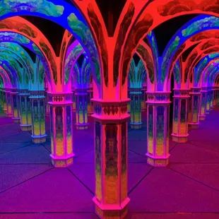 Colorful labyrinth of mirrors to get lost in