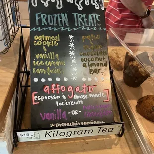 Frozen treats menu