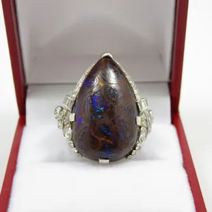 sold-HUGE black opal and diamond statement ring from the 1920s!
