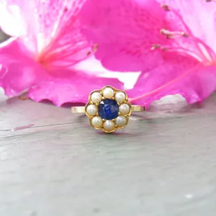 Sapphire and pearl Victorian stick pin conversion ring