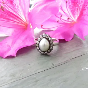 Pearl and diamond Georgian stick pin conversion ring.