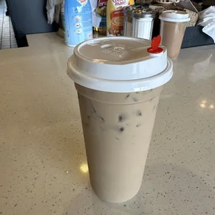 Iced coffee on reusable cup