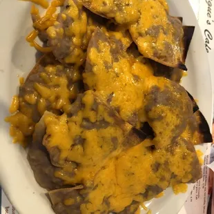 Burned horrible bean &amp; cheese nachos