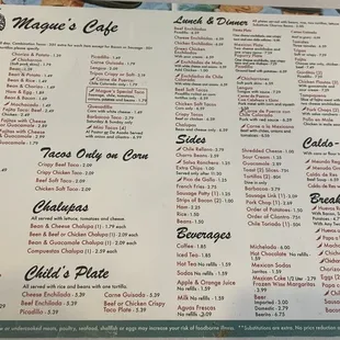 Menu as of 7/7/19