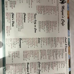 the menu of the restaurant