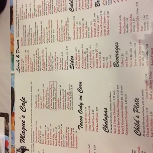 the menu for the restaurant