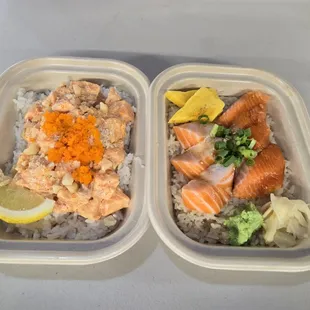 Salmon poke and sashimi with rice.  About $30.  It was delicious and you can tell they use quality fish