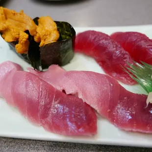 Toro and tuna and sea urchin sushi...Super fresh