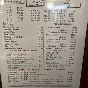 Combo dinner menu