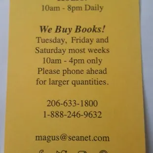 Business info from free bookmark (7/31/22)
