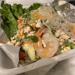 Yan Woon Sun - cold glass noodle salad. The best! Shrimps are like sashimi sweet shrimps.