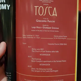 Tosca by Puccini Presented by the New Orleans Opera Association