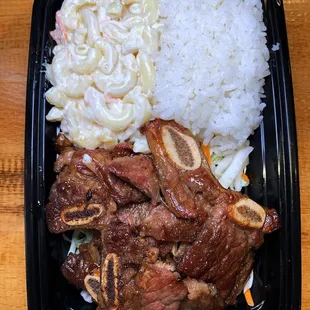 meat, rice, and coleslaw