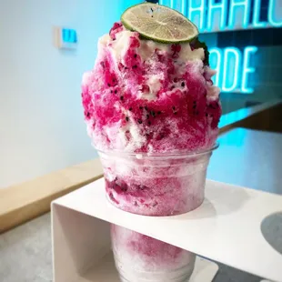 The Luna. Feature flavor for August. Dragonfruit, peach, lime, condensed milk &amp; vanilla ice cream.