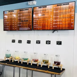 Menu and house made drinks sweetened with agave syrup