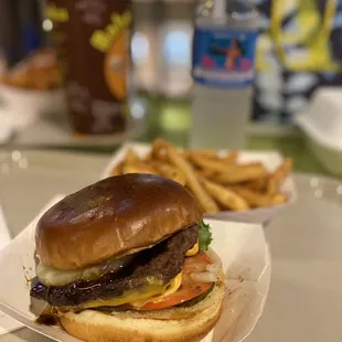  a hamburger and fries