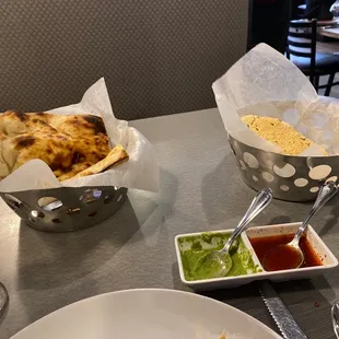 Naan, papadum, and the most delicious chutney&apos;s.