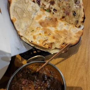 Daal makhni, onion kulcha, garlic naan