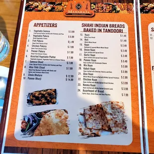 the menu for the restaurant