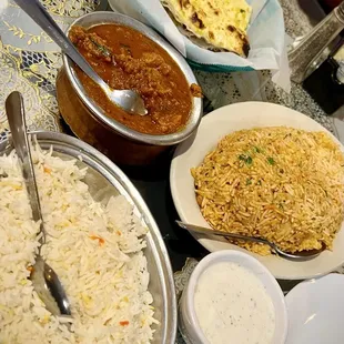 Murg Musallam; Garlic Naan; Maharaja Biryani