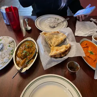 Garlic Naan Chicken tikki masala  Chicken Curry  Rice for two