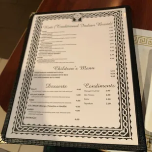 Indian bread, kids menu and desserts