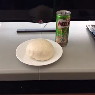 Pork asado siopao with some Milo on the side
