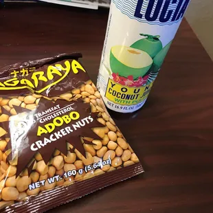 Adobo nuts and coconut juice! I also got some canned milo. (Not pictured)