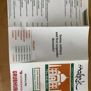 the menu for the restaurant