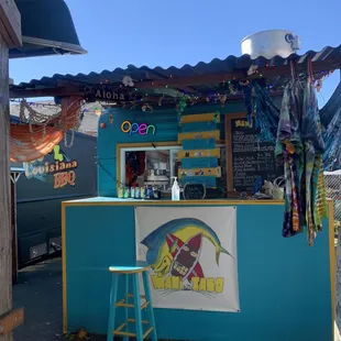 a colorful food stand