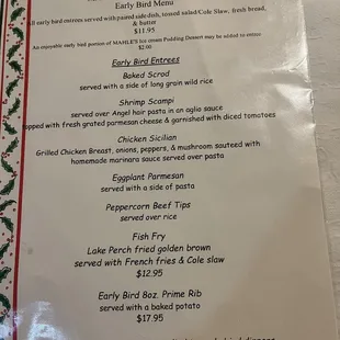 Early Bird specials 4-5:30PM