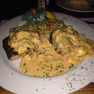 Blackened mahi mahi with Cajun crab sauce