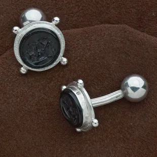 Black Italian intaglio cufflinks . Hand made, limited edition sterling silver.
