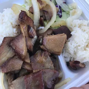 a meal in a styrofoam container