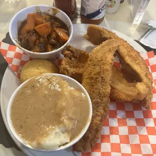 Catfish, Candied Yams, Mashed Potatoes &amp; Gravy
