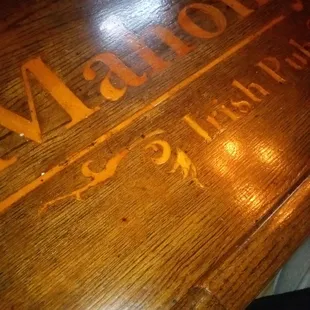 a close up of a wooden table