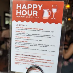  happy hour menu