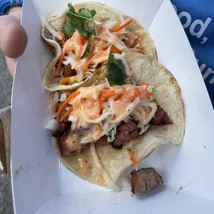 Cambodian street tacos with chicken (2 of 3 pictured-too good to wait!)