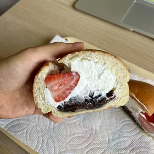 Strawberry red bean cream bread