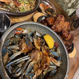 Soy Sauce Crab, pork ribs and pancakes.